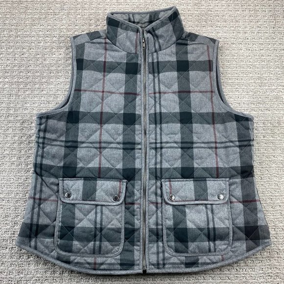 Paraphrase Vest Women Size 1X Gray Red Checkered Full Zip Button Pockets Casual - Picture 1 of 12